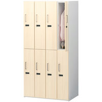 スマイル 木扉スチールロッカー 4連2段8人用 ダイヤル錠 オーク 幅900×奥行515×高さ1790mm 1台（3梱包）組立式