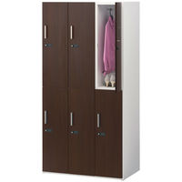 スマイル 木扉スチールロッカー 3連2段6人用 ダイヤル錠 ダーク 幅900×奥行515×高さ1790mm 1台（3梱包）