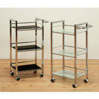永井興産 ガラスワゴン3段 WH（ホワイト）幅480×奥行265×高さ760mm　NK-5239　1台（直送品）