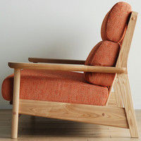 【車上渡し】 関家具 ソファ 極しゃもじ タモナチュラル/ピラティスオレンジ 幅1646mm SYAMOJI165TNPRO 1台（直送品）