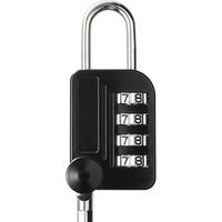 サンワダイレクト カールコード一体型南京錠（バッグ・サドル盗難防止・ダイヤル錠・セキュリティーワイヤー） 200-SL029BK 1個（直送品）