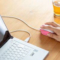 サンワダイレクト 有線マウス（エルゴノミクス・疲労軽減・小型・4ボタン・ブルーLED光学式・ホワイト・ピンク） 400-MA105W 1個（直送品）