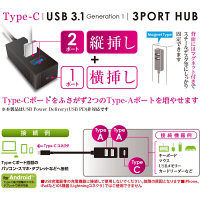 ナカバヤシ Type-C/USB3.1Gen1/3ポートハブ/30cm/ブラック UH-C3133BK 1個（直送品）