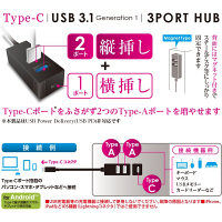 ナカバヤシ Type-C/USB3.1Gen1/3ポートハブ/120cm/ホワイト UH-C3143W 1個（直送品）