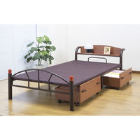 ファミリー・ライフ 木製棚・引出し付きパイプベッド セミダブル ブラック 0269210（直送品）