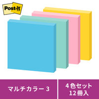 【強粘着】ポストイット 付箋 ふせん ノート 75×75mm マルチカラー3 1箱(12冊入) スリーエム 6541SS-MC-3