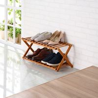 ベストコ 収納 木製 インテリア ラック シューズラック フォールディング ラック 2段 ライトブラウン ND-6942 ハンディ（直送品）