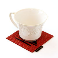 シンメ い草のコースター プリント柄[赤/家紋3] 5個セット F01-13-05000-5SET 1個（直送品）