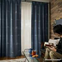 スミノエ MOOMIN セミオーダー カーテン デニムボーダー 2100×2050mm ブルー １セット(2枚入)（直送品）