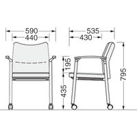 ライオン事務器 ミーティングチェア クローズドバック キャスター付4本脚 肘付 サンセットオレンジ 1脚（直送品）