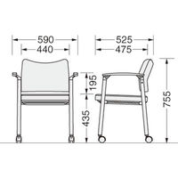 ライオン事務器 ミーティングチェア セパレートバック キャスター付4本脚 肘付 アクアブルー 1脚（直送品）