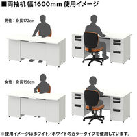 プラス スチールOAデスク フラットライン＋(プラス) 両袖机 メープル天板/ホワイト脚 幅1600×奥行700×高さ720ｍｍ 1台(3梱包)