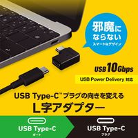 USB-C L字変換アダプタ 横向き TypeCポート-TypeCプラグ ブラック AD-CFCML01BK エレコム 1個（直送品）