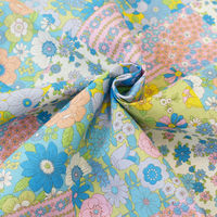 70’s フラワーパッチワーク プリント生地 オレンジ×ブラウン系 巾約108cm×1mカット CHU052-1E-1M（直送品）