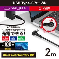 エレコム ノートPC用充電ケーブル タイプC to DC丸コネクタ 100W 2m DC-PDFE20BK 1個