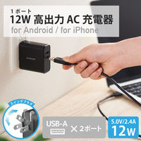 エレコム USB充電器 コンセント USB-A×2ポート 4.8A出力 黒 EC-AC03BK 1個