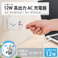エレコム USB充電器 コンセント USB-A×2ポート 4.8A出力 しろちゃん EC-AC03WF 1個