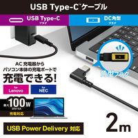 エレコム ノートPC用充電ケーブル タイプC to DC角コネクタ 100W 2m DC-PDLE20BK 1個