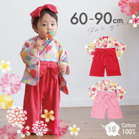 Aenak（アエナック）菊柄全開袴ロンパース レッド 80cm 1着 ROK