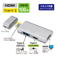 【アウトレット】ナカバヤシ PD対応 Type-Cポケットサイズドッキングステーション/グレー UD-C08GY 1個