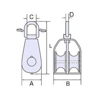 ひめじや ステンレス 豆ブロック(滑車)2車 #50 MB-50-2 1個 63-5463-48（直送品）