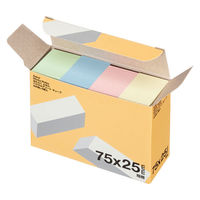 アスクル はたらく ふせん 付箋  キューブ 75×25mm （短冊） パステル4色アソート 4冊 オリジナル（わけあり品）