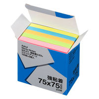 【強粘着】アスクル はたらく 強粘着ふせん 75×75mm　ビビッド5色アソート(正方形)　5冊　 オリジナル（わけあり品）