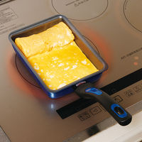 谷口金属工業 卵焼きフライパン ガラス蓋付き 13×18cm IH対応 ブルー 1セット(3個)