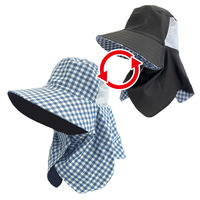 ヤマショウ 冷感リバーシブル農用フード 綿/麻 チェックネイビー YCH-038NV 1個（直送品）