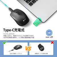 Bluetoothマウス 静音モデル USBレシーバー接続対応 Type-C充電式 ワイヤレス 無線マウス 1個 ブラック（わけあり品）
