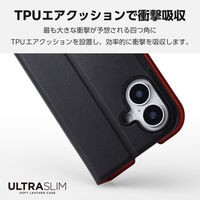 iPhone16 ケース レザー 手帳型 超軽量 薄型 ブラック PM-A24APLFUBK エレコム 1個