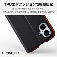 iPhone16 Plus ケース レザー 手帳型 衝撃吸収 超軽量 薄型 ブラック PM-A24BPLFUBK エレコム 1個