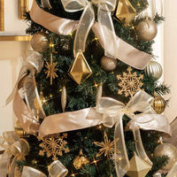 【軒先渡し】ストア・エキスプレス　木製ベース スリムクリスマスツリーセット ゴールド　高さ150×幅66cm　8736-1632　1セット（直送品）