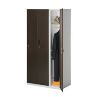 スマイル 木目調スチールロッカー 3連3人用 シリンダー錠 ダークブラウン/ホワイト 幅900×奥行515×高さ1790mm 1台（取寄品）