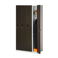 スマイル 木目調スチールロッカー 4連4人用 シリンダー錠 ダークブラウン/ホワイト 幅900×奥行515×高さ1790mm 1台（取寄品）