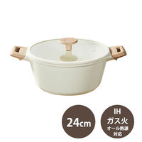 CAROTE（カローテ）鍋 両手 24cm IH ガス火対応 蓋付 アイボリー 1個