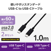 タイプCケーブル 2本セット （USB-C to C） 1m PD 60W 黒 MPA-CCECTW10BK エレコム 1個（直送品）