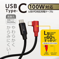 ナカバヤシ Type-C PD100W対応ケーブル L型 3m UPD-2A30L/BK 1本