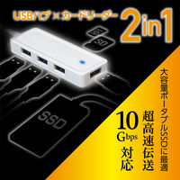 ナカバヤシ USB3.2 Gen2 4ポートハブ カードリーダー Type-C ホワイト USH-10G2C/WH 1個