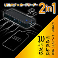 ナカバヤシ USB3.2 Gen2 4ポートハブ カードリーダー Type-C ブラック USH-10G2C/BK 1個
