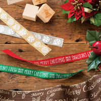 【クリスマス】ヘッズ クリスマスレタープリントサテンリボンー2/グリーンXRL-R21袋（1巻）