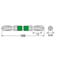 エスコ #3x150mm カラービット(マグネット付/2本組) EA813AA-33 1セット(10パック)（直送品）