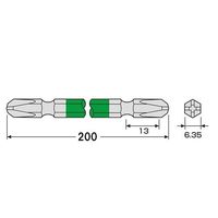 エスコ #3x200mm カラービット(マグネット付) EA813AA-34 1セット(15本)（直送品）