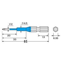 エスコ #00x 65mm [極小ネジ用]カラービット(2本組) EA813A-34 1セット(15パック:1パック×15セット)（直送品）