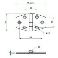 エスコ 40 x69.5mm ヒンジ(ステンレス製/2個) EA951CX-302 1セット(20個:2個×10パック)（直送品）