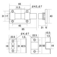 エスコ 43x65mm 角型ラッチ(ステンレス製) EA951BK-3 1セット(10個)（直送品）