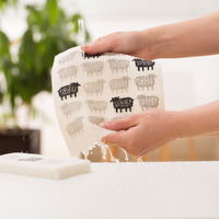 （100%天然素材）スポンジワイプ S 北欧ふきん セルロース 抜群の吸水力 迷子のヒツジ 1個 イーオクト