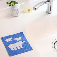 （100%天然素材）スポンジワイプ S 北欧ふきん セルロース 抜群の吸水力 しろくま親子 ホワイト ブルー 1個 イーオクト