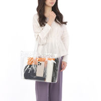 半透明シースルーバッグ（ビニールバッグ）　ポケット付き　Mサイズ（A4横ワイド）1セット（100枚：10枚入×10） オリジナル