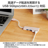USBハブ USB-A×4ポート USB3.2(Gen1) バスパワー 薄型 ピンク U3H-H040PN エレコム 1個